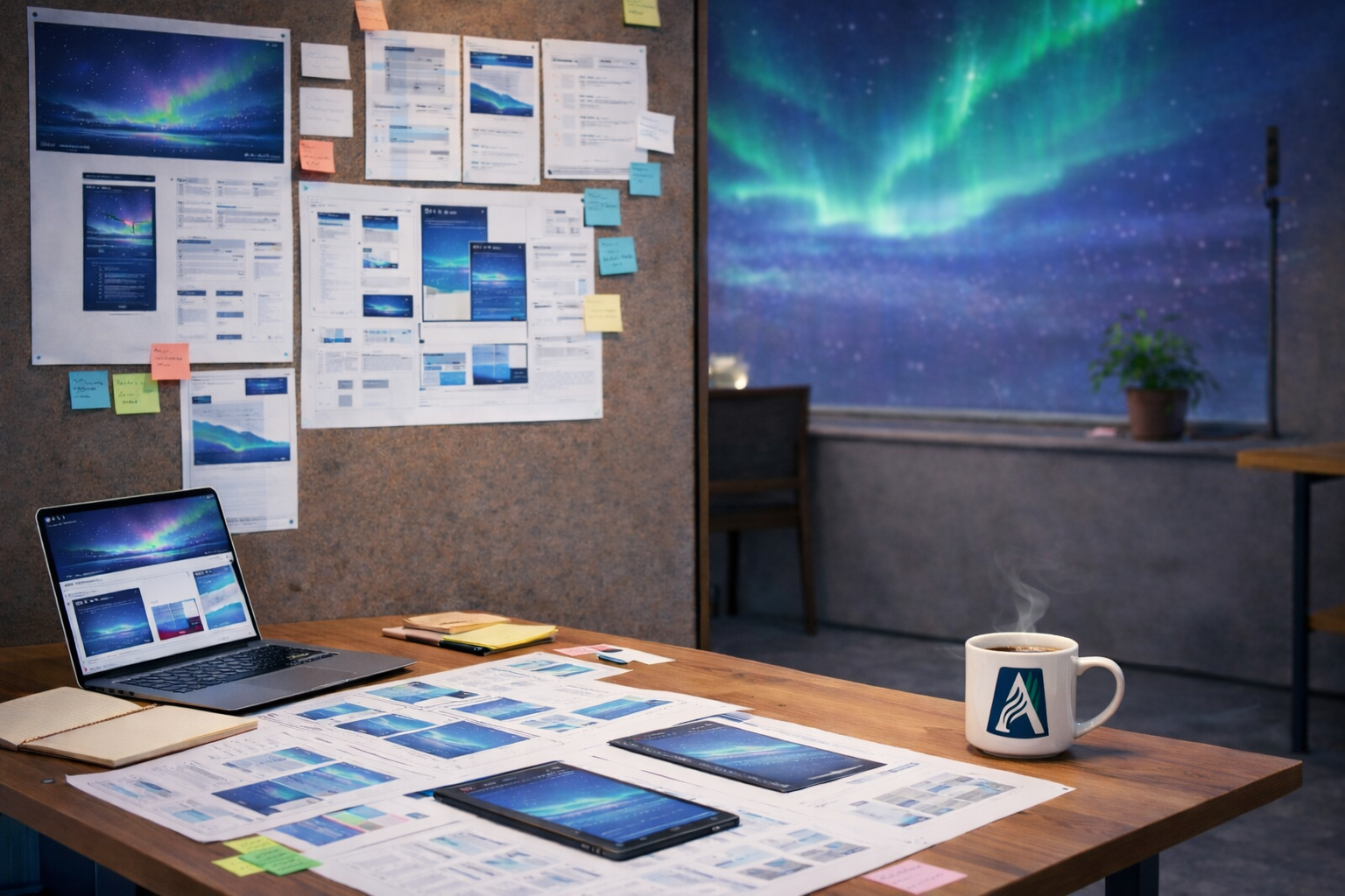 Modern office with a team working